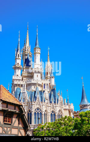 Schöne Cinderella Castle, das Symbol von Tokyo Disneyland in Tokio Disney Resort in Urayasu, Präfektur Chiba, Tokio, Japan Stockfoto