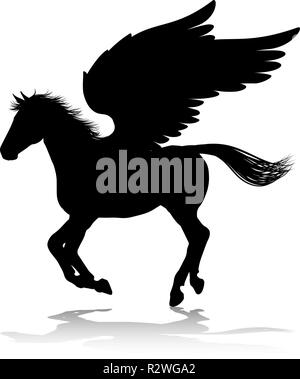 Pegasus Silhouette Mythologische geflügeltes Pferd Stock Vektor