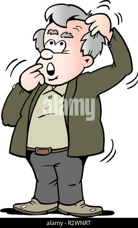 Cartoon Vector Illustration eines alten Mannes Es ist Denken Stockfoto