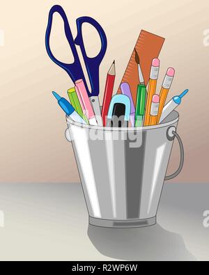 Schreibwaren in Bleistift Halter, Vektor, Abbildung Stock Vektor