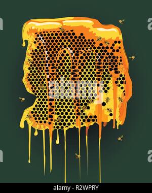 Waben mit Honig und Bienen, Vektor, Abbildung Stock Vektor