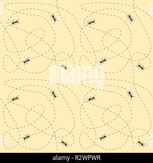 Nahtlose Muster mit Ameisen und ihre Spuren, Vector Illustration Stock Vektor