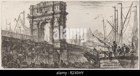 Arco di Trajoano in Ancona. Stand: 1748. Abmessungen: Platte: 13,5 x 27,2 cm (5 5/16 x 10 11/16 in.) Platte: 37,5 x 33 cm (14 3/4 x 13 in.). Medium: Radierung auf Bütten. Museum: Nationalgalerie, Washington DC. Autor: Giovanni Battista Piranesi. Stockfoto