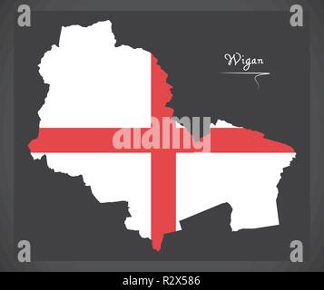 Wigan Stadtplan mit Englischer Nationalflagge Abbildung Stock Vektor