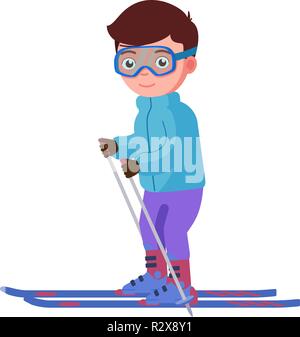 Vector Illustration eines lächelnden jungen Skifahren Stock Vektor