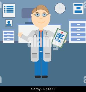 Arzt Cartoon Character Vector Illustration Design. Stock Vektor