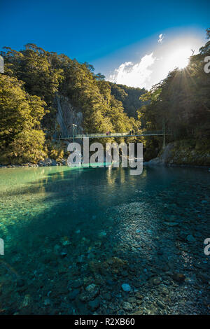 Berühmte turist Anziehung - Blue Pools, Haast Pass, Neuseeland, Südinsel Stockfoto