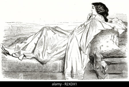 Alte Abbildung: eine Frau träumen. Von Vidal, Publ. Auf Magasin Pittoresque, Paris, 1846 Stockfoto