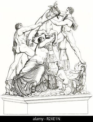 Alten Vervielfältigung der Toro Farnese Farnese (Stier) im Nationalen Archäologischen Museum, Neapel, Italien. Publ. Auf Magasin Pittoresque, Paris, 1846 Stockfoto