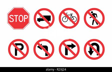 Eine Reihe von bunten Verkehrszeichen Abbildungen Stock Vektor