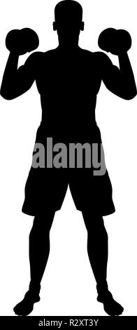 Man Übungen mit Hanteln Sport Aktion männliche Workout silhouette Vorderansicht Symbol Farbe schwarz Vektor I Stil einfach Bild Stock Vektor