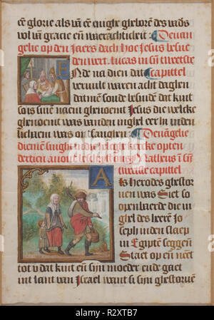 Manuskript Blatt aus einem Buch von Stunden. Vom: C. 1430. Maße: Blatt: 16,5 x 11,9 cm (6 1/2 x 4 11/16 in.). Medium: Gouache mit Feder und Tinte auf Pergament. Museum: Nationalgalerie, Washington DC. Thema: Flämische aus dem 15. Jahrhundert. Stockfoto