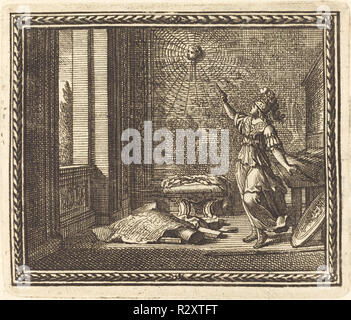 Minerva ändern Arachne in eine Spinne. Vom: veröffentlicht 1676. Abmessungen: Platte: 7,6 x 8,9 cm (3 x 3 1/2 in.). Medium: Radierung und Gravur auf Bütten. Museum: Nationalgalerie, Washington DC. Autor: Jean Lepautre. Stockfoto