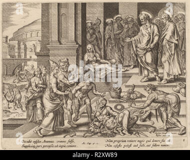 Die Todesfälle von Ananias und Saphira. Medium: Gravur. Museum: Nationalgalerie, Washington DC. Autor: Philip Galle nach Maerten van Heemskerck. VISSCHER, Jan Claesz. Stockfoto