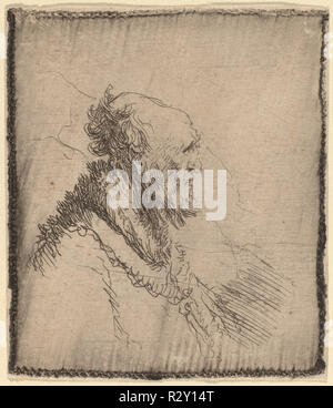 Kahlen alten Mann mit einem kurzen Bart im Profil. Vom: C. 1635. Medium: Radierung. Museum: Nationalgalerie, Washington DC. Thema: Rembrandt, HARMENSZOON VAN RIJN. Stockfoto