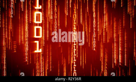 Binären red Partikel fallen in Matrix. Netzwerk digitale Konzept Stockfoto