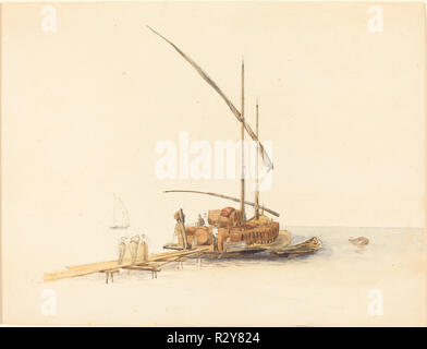 Weinfässer auf ein Sailing Barge in Vevey. Vom: C. 1850. Maße: Blatt: 26,3 x 34,3 cm (10 3/8 x 13 1/2 in.). Medium: Aquarell über Graphit auf Papier webten. Museum: Nationalgalerie, Washington DC. Autor: Johann Jakob Ulrich. Stockfoto