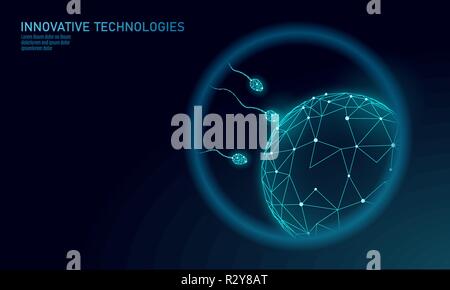 In-vitro-Fertilisation 3D-Low Poly. Die moderne Technologie der reproduktiven Medizin Gesundheit Schwangerschaft gesunde Unternehmen Konzept. Polygonale ei Besamung Samenzellen Medical Center Geburt IVF modernes Konzept Stock Vektor