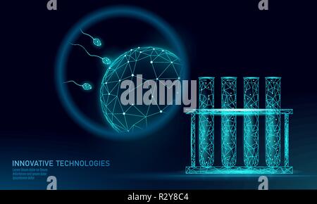 In-vitro-Befruchtung Reagenzglas Low Poly. Die moderne Technologie der reproduktiven Medizin Gesundheit Schwangerschaft gesunde Unternehmen Konzept. Polygonale Samenzellen Medical Center Geburt IVF modernes Konzept Stock Vektor
