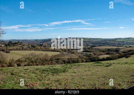 Grüne Felder Surround der Stadt Bridport in Dorset. Stockfoto