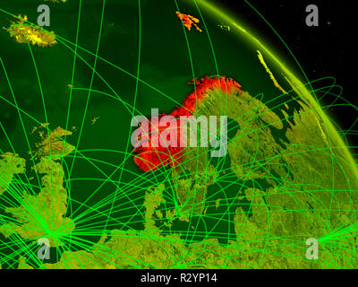 Norwegen von Speicherplatz auf dem Modell der digitalen Planet Erde mit Netzwerk. Konzept der digitalen Technologie, Konnektivität und Reisen. 3D-Darstellung. Elemente der Stockfoto