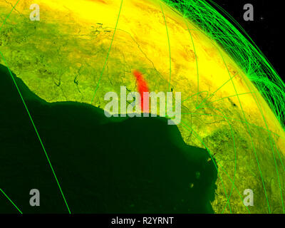 Togo aus dem Weltraum auf dem Modell der digitalen Planet Erde mit Netzwerk. Konzept der digitalen Technologie, Konnektivität und Reisen. 3D-Darstellung. Elemente der Th Stockfoto