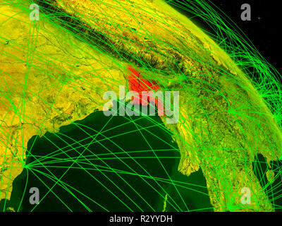 Bangladesch von Speicherplatz auf dem Modell der digitalen Planet Erde mit Netzwerk. Konzept der digitalen Technologie, Konnektivität und Reisen. 3D-Darstellung. Elemente Stockfoto
