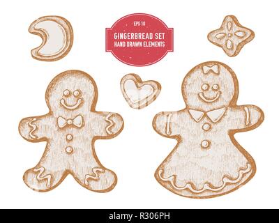 Vektor Sammlung von Hand gezeichneten Pastell Lebkuchen, Lebkuchen Männer Stock Vektor