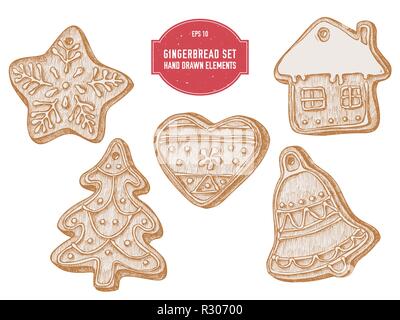 Vektor Sammlung von Hand pastell Lebkuchen gezeichnet Stock Vektor