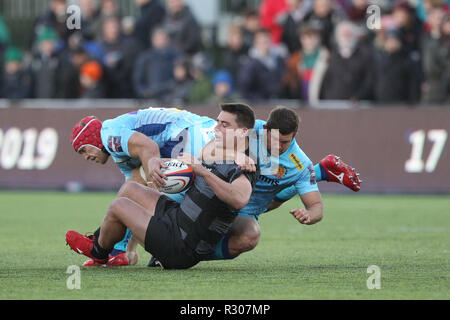 NEWCASTLE UPON TYNE. 28. Oktober 2018 Santiago Socino von Newcastle Falken ist während der Premiership Cup Match zwischen Newcastle Falcons und Exeter Chiefs bei Kingston Park, Newcastle upon Tyne am Sonntag, den 28. Oktober 2018 in Angriff genommen. © MI Nachrichten & Sport Ltd | Alamy leben Nachrichten Stockfoto