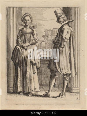 Zwei Zahlen in Tracht. Medium: Radierung. Museum: Nationalgalerie, Washington DC. Autor: Jan Van de Velde II. Stockfoto