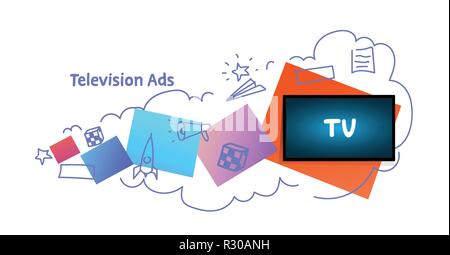 Tv-Symbol Multimedia Communication Fernsehen ads Konzept Skizze doodle horizontalen flachen isoliert Stock Vektor