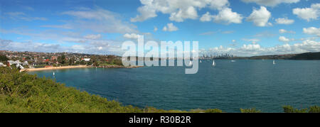 Sydney Hafen Panorama von South Head, Laings Point, Camp Cove, mit Central Sydney in der Ferne: Sydney, NSW, Australien Stockfoto