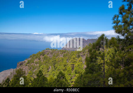 Gran Canaria, Natur Park Pinienwald Tamadaba, Blick Richtung Faneque, dem höchsten Over-the-Sea Cliff Europas, ein wenig Rainbow Stockfoto