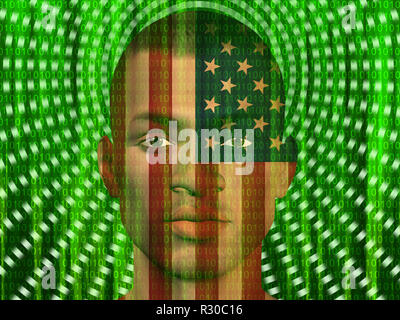 USA Mann mit streaming Binärcode Stockfoto