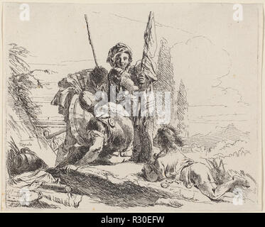 Drei Soldaten und eine Jugend. Vom: veröffentlicht 1785. Medium: Radierung. Museum: Nationalgalerie, Washington DC. Autor: Giovanni Battista Tiepolo. Stockfoto