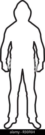 Der Mensch in der Haube Konzept Gefahr silhouette Vorderseite Symbol Farbe schwarz Vektor ich Flat Style simple Image outline Stock Vektor