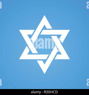 Stilisierte David Stern Farbe weiß auf blauem Hintergrund. Tanah Hexagramm Symbol für Israel Judentum. Stock Vektor