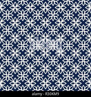 Holzschnitt gedruckt Indigo dye Nahtlose ethnischen aller floralen Muster. Traditionelle orientalische Ornament von Indien, Kaschmir, geometrische Blumen Motiv, ecru Stock Vektor