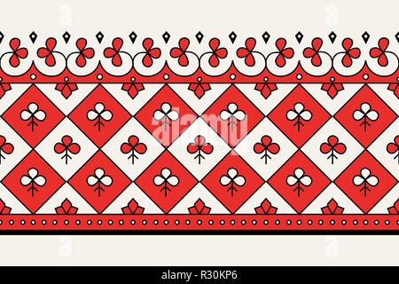 Holzschnitt gedruckt Nahtlose ethnischen Florale. Traditionelle orientalische Ornament von Indien, geometrischen Motiv mit Klee Blätter und Rautenmuster, rot Stock Vektor