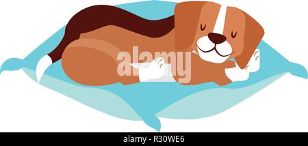 Beagle Hund schlafen auf Kissen Vector Illustration Stock Vektor