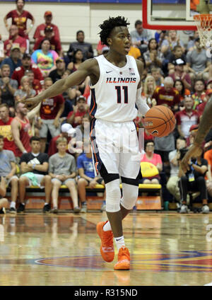 November 17, 2018 - Illinois Fighting Illini guard Ayo Dosunmu #11 während eines Spiels zwischen den Illinois Fighting Illini und der Iowa State Wirbelstürme an der Lahaina Civic Center in Lahaina, Maui, HI Michael Sullivan/CSM Stockfoto