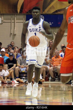 November 17, 2018 - Duke Blue Devils vorwärts Zion Williamson #1 während einer Einladungs Maui Spiel zwischen der Duke Blue Devils und die Auburn Tiger am Civic Center in Lahaina Lahaina, Maui, HI Michael Sullivan/CSM Stockfoto