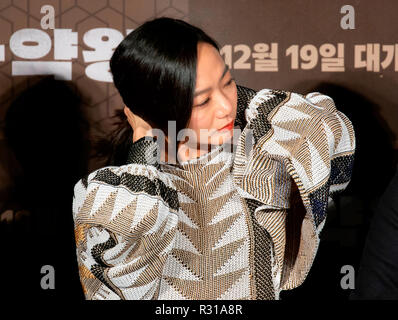 Bae Doona, Nov. 19, 2018: Koreanische Schauspielerin Bae Doo-Na besucht eine Pressekonferenz für die neuen Südkoreanischen Film, Droge König, in Seoul, Südkorea. "König" cinematized die wahre Lebensgeschichte eines gewöhnlichen low-level Betäubungsmittel Händler, wurde ein notorischer Koreanischen Drogehauptperson in Südkorea in den 1970er Jahren. Quelle: Lee Jae-Won/LBA/Alamy leben Nachrichten Stockfoto