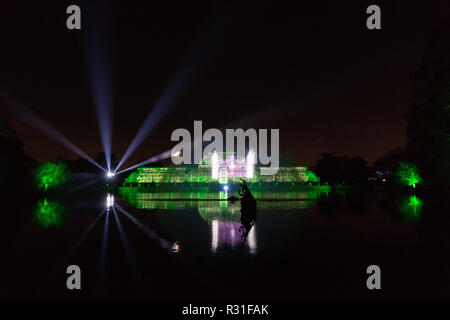 London, Großbritannien. 5 Jan, 2019. Foto an November 21, 2018 zeigt die Weihnachten Licht wird an der Kew Gardens in London, Großbritannien. Die 'Weihnachten im Kew' wird hier vom 1. Nov. 22, 2018 Jan. 5, 2019, in denen die Besucher sehen die Gärten Leuchten für einen unvergesslichen nach Einbruch der Dunkelheit festliche Trail der Lichter. Credit: Ray Tang/Xinhua/Alamy leben Nachrichten Stockfoto