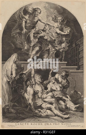 Jesus Christus 28,18 Saint Roch. Stand: 1626. Abmessungen: Platte: 55,5 x 37,1 cm (21 7/8 x 14 5/8 in.) Blatt: 56,5 x 37,1 cm (22 1/4 x 14 5/8 in.). Medium: Gravur auf Bütten. Museum: Nationalgalerie, Washington DC. Autor: Paulus Pontius, nach Sir Peter Paul Rubens. Stockfoto