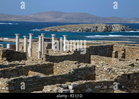 Archäologische Stätte in der Museum Insel Delos, Kykladen, Insel Delos, Griechenland Stockfoto