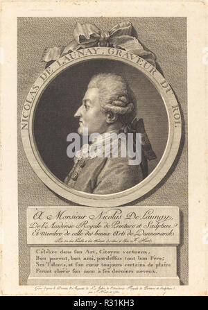 Nicolas Delaunay. Stand: 1780. Medium: Radierung und Gravur. Museum: Nationalgalerie, Washington DC. Autor: François Huot nach Augustin de Saint-Aubin. nach Augustin de Saint-Aubin. F. Huot. Stockfoto