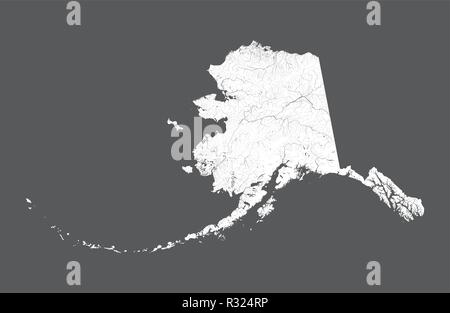 Der USA-Karte von Alaska. Hand gemacht. Flüsse und Seen sind dargestellt. Bitte sehen Sie sich meine anderen Bilder von kartographischen Serie - sie sind alle sehr detaillierte Stock Vektor