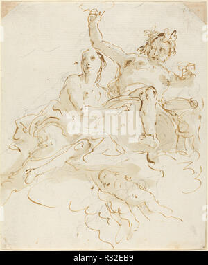 Bacchus und Ariadne. Vom: C. 1745. Maße: gesamt: 21,9 x 18,1 cm (8 5/8 x 7 1/8 in.). Medium: Stift und Tinte Braun und Braun waschen über schwarze Kreide auf Bütten. Museum: Nationalgalerie, Washington DC. Autor: Giovanni Battista Tiepolo. Stockfoto